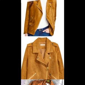 H&M Cognac Faux suede moto jacket. Size 8.